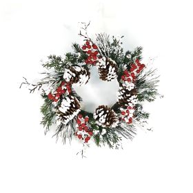 Snow Mixed Pine Berry Wreath 20"D