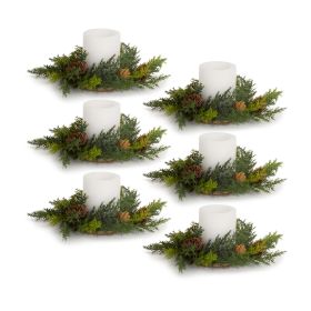 Arborvitae Candle Wreath (Set of 6) 11"D Plastic (fits 4" candle)