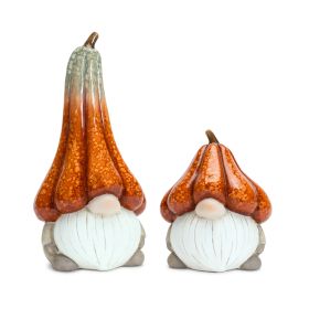 Gnome w/Pumpkin Hat (Set of 2) 6.5"H, 11"H Terra Cotta