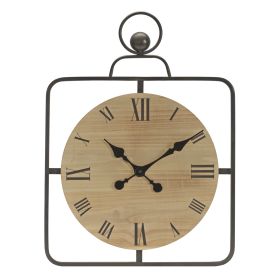 Wall Clock 18"L x 24.5"H Iron/Wood 1 AA Battery, Not Included