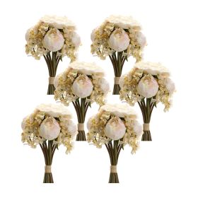 Peony and Hydrangea Bouquet (Set of 6) 16.75"H Polyester