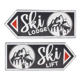 Ski Lift and Lodge Arrow Sign (Set of 6) 11.75"L x 4.75"H Tin