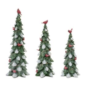 Tree w/Cardinal (Set of 3) 12.75"H, 15.25"H, 18.5"H Resin