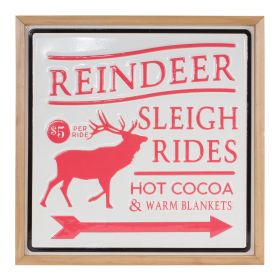 Reindeer/Sleigh Rides Sign 15.5"SQ Metal/Wood