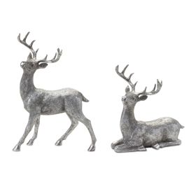 Deer (Set of 2) 9"L x 9.5"H, 9.25"L x 13.25"H Resin