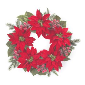 Poinsettia and Pine Wreath 24.5"D Polyester