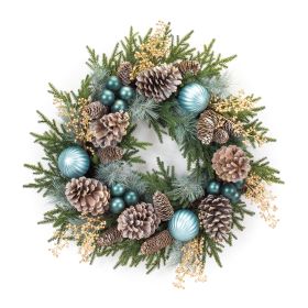 Pine Wreath w/Ornament 27"D Plastic