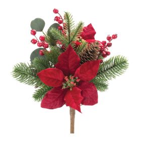 Poinsettia & Pine Bush (Set of 2) 16"H Polyester