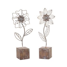 Floral Decor (Set of 2) 14.5"H Resin/Metal