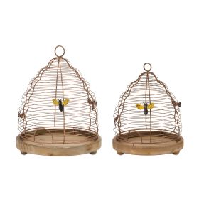 Bee Skep (Set of 2) 13"H, 15.75"H Metal/Wood