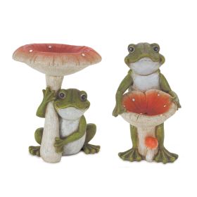 Frog w/Mushroom (Set of 2) 9.5"H, 10"H Resin