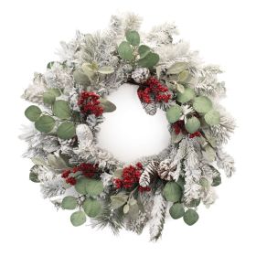 Flocked Pine and Berry Wreath 28"D Polyester/PVC