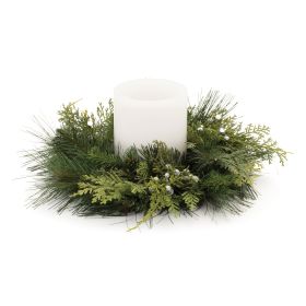 Mixed Pine Candle Ring (Set of 2) 13.5"D PVC (Fits a 4" Candle)