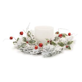 Flocked Pine/Bell Candle Ring 18"D PVC (Fits a 6" Candle)