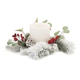 Flocked Pine Candle Ring 16"D PVC (Fits a 6" Candle)