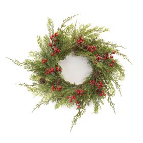 Pine and Berry Wreath 17.5"D Plastic