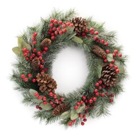 Pine/Berry/Cone Wreath 24"D Plastic