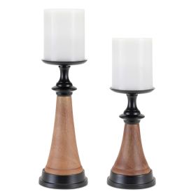 Candle Holder (Set of 2) 9"H, 12"H Wood/Iron