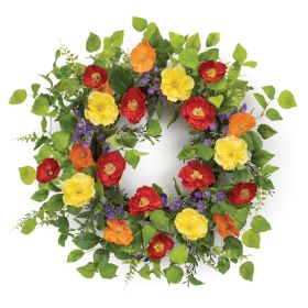 Mixed Poppy Wreath 22"D Polyester/Twig