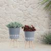 S/2 10/12" DIAMOND PLANTER W/ WOOD LEGS, GRAY (KD)