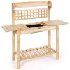 Garden Potting Bench Workstation Table with Sliding Tabletop Sink Shelves