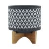 CERAMIC 8" AZTEC PLANTER ON WOODEN STAND, GRAY