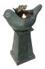 18.7x10.6x28.5" Decorative Gray Bird Pedestal Outdoor Water Fountain with Light and Pump